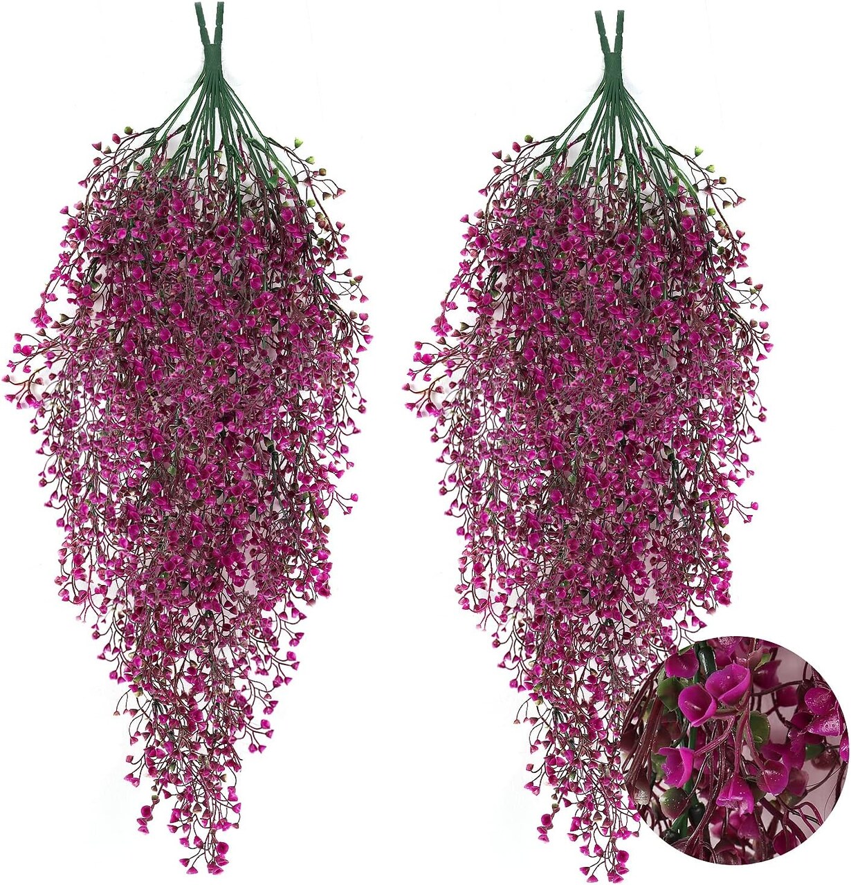 4-Pack Artificial Hanging Vines – Faux Greenery with Plastic Flowers, Indoor & Outdoor Wall Décor, Ferns for Bedroom, Living Room, Spring & Valentine’s Day (Fuchsia)